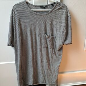 VINCE. Black & white, striped, t-shirt w/ front pocket.